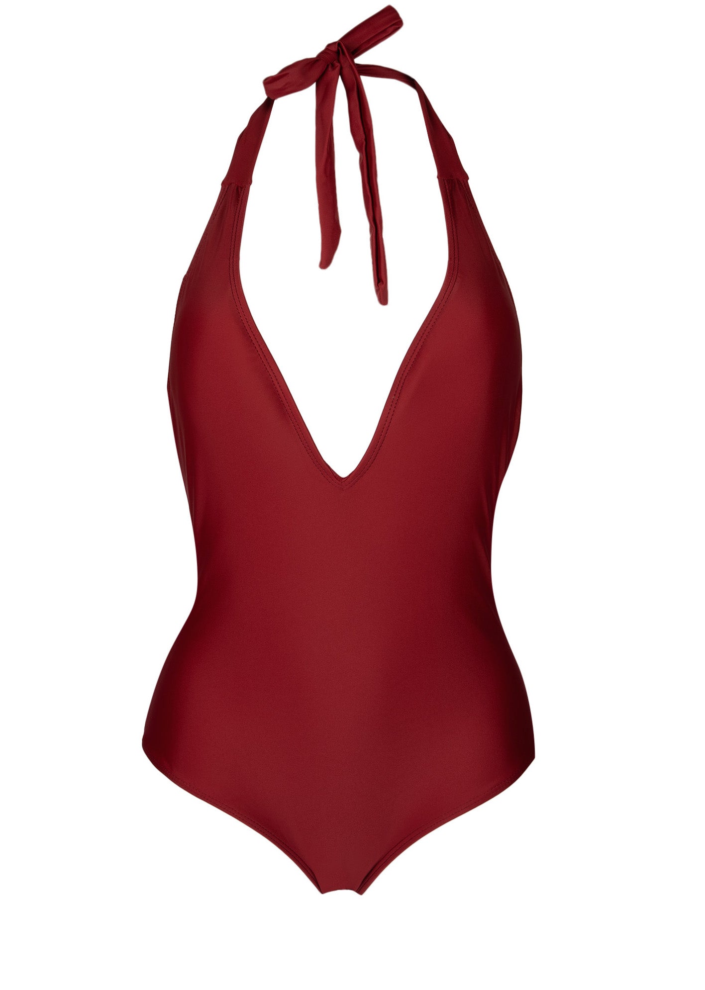 one-piece v-neck swimsuit in color wine