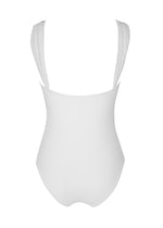 Load image into Gallery viewer, white one-piece swimsuit with mesh straps and chiffon flowers
