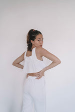 Load image into Gallery viewer, white cropped top and pants in linen
