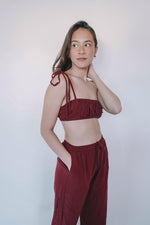 Load image into Gallery viewer, bralette and soft pants set in color wine
