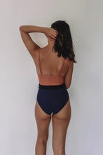Load image into Gallery viewer, one-piece swimsuit with V-neck cut in tricolor
