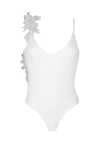 Load image into Gallery viewer, white one-piece swimsuit with chiffon leaves
