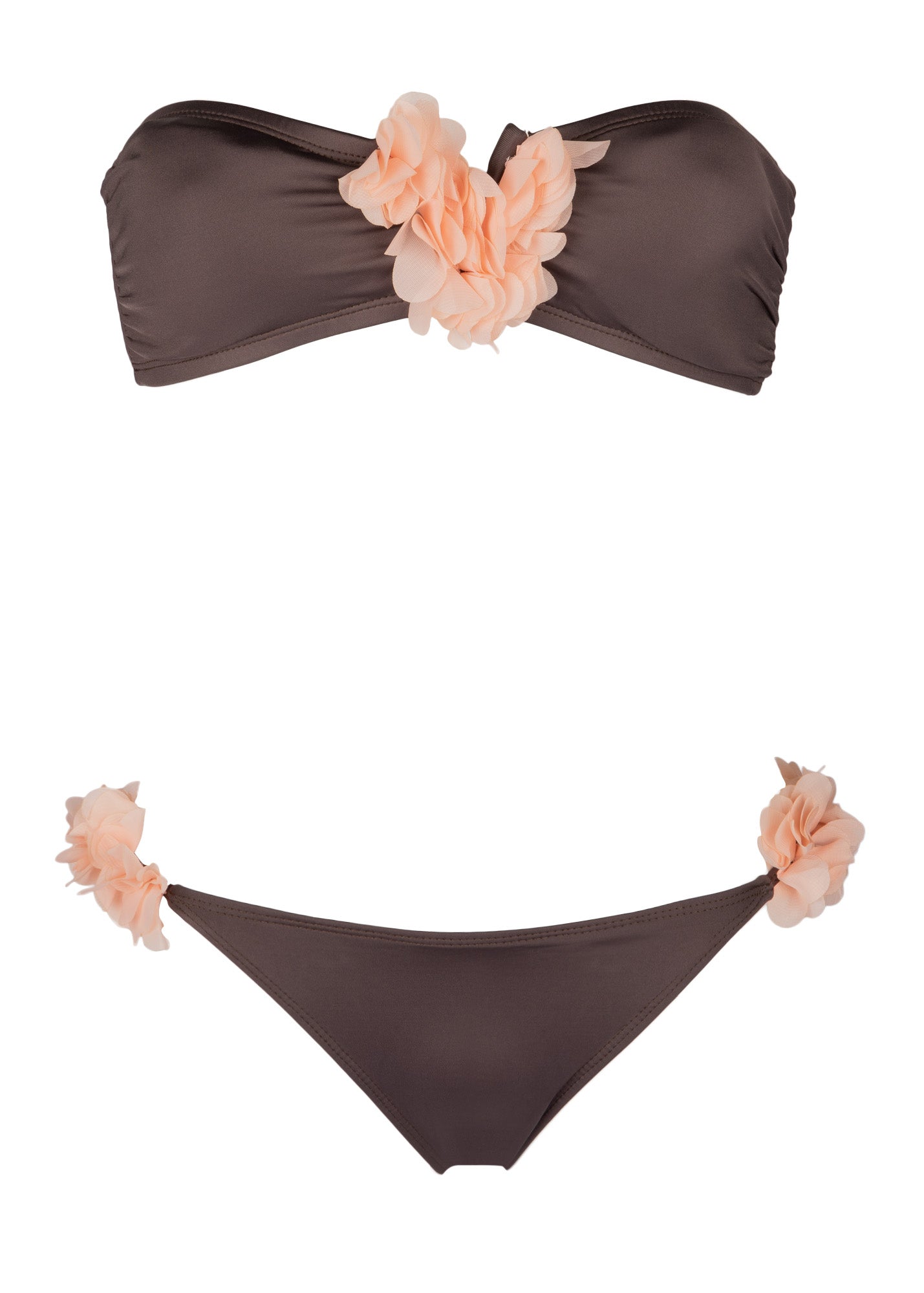 two-piece swimsuit with chiffon flowers in color maple