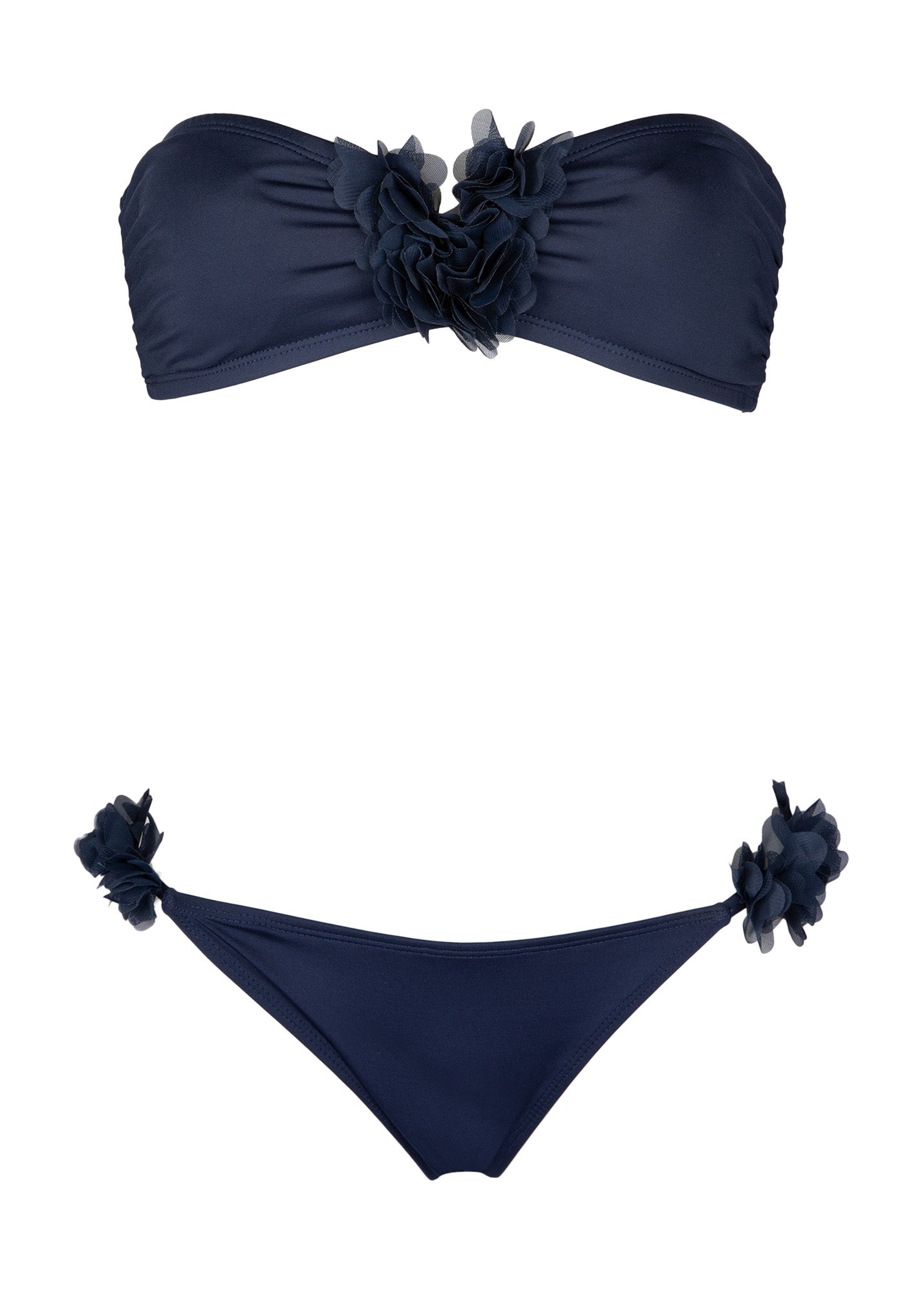 two-piece swimsuit with chiffon flowers in color navy