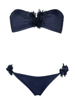 Load image into Gallery viewer, two-piece swimsuit with chiffon flowers in color navy
