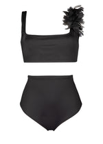 Load image into Gallery viewer, 2-piece highwaist swimsuit with chiffon leaves in black
