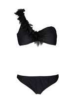 Load image into Gallery viewer, two-piece bikini with chiffon leaves in black
