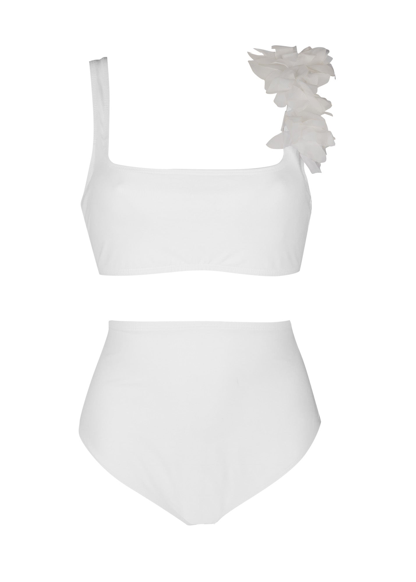 2-piece highwaist swimsuit with chiffon leaves in white