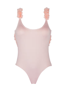 backless one-piece swimsuit with chiffon flowers in color ballet