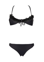 Load image into Gallery viewer, two-piece swimsuit with chiffon flowers in color black
