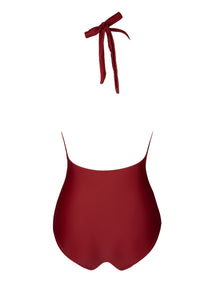 one-piece v-neck swimsuit in color wine