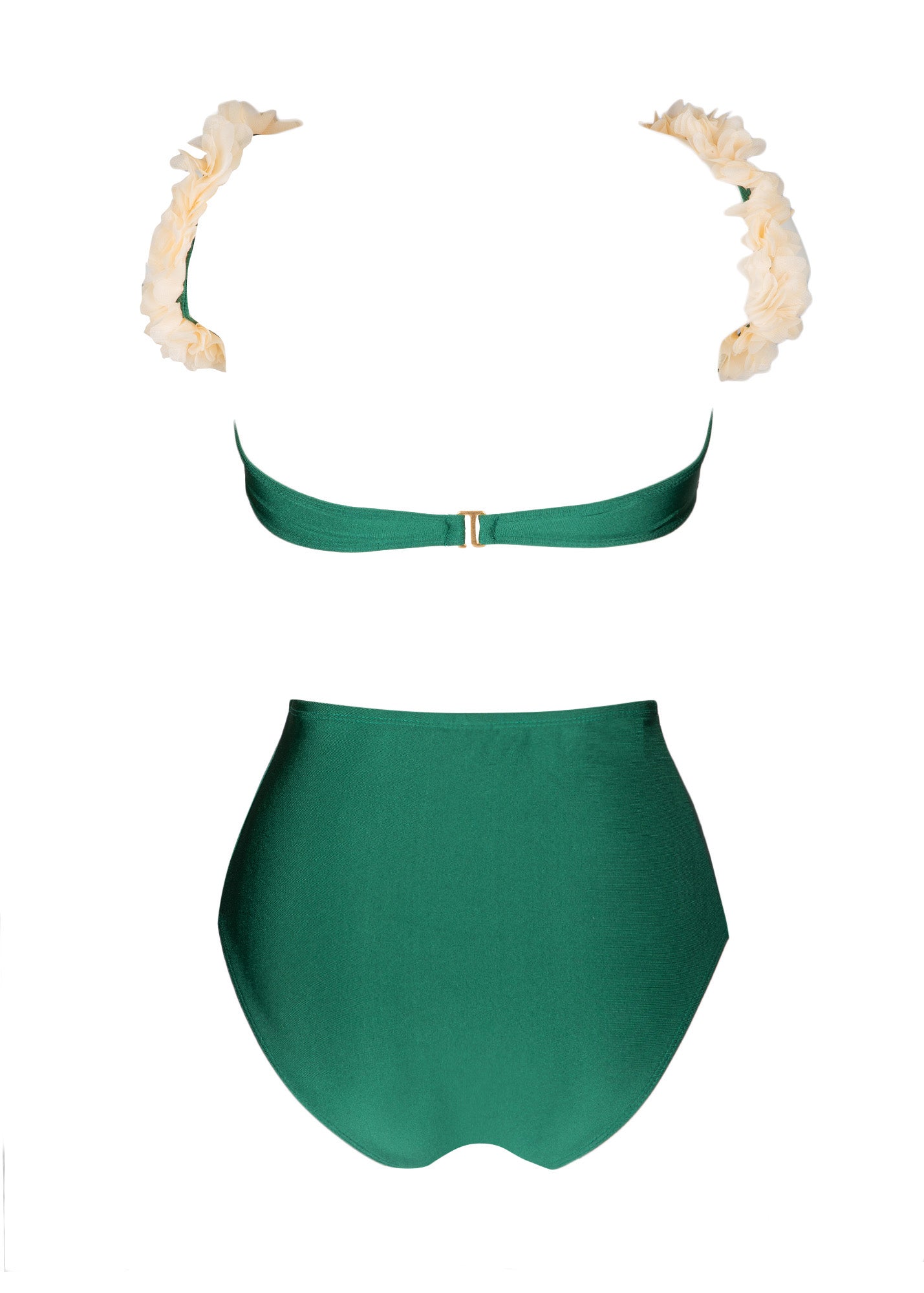 two-piece highwaist swimwear with chiffon flowers in emerald