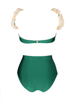 Load image into Gallery viewer, two-piece highwaist swimwear with chiffon flowers in emerald
