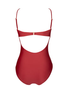 one-piece swimsuit with chiffon flowers in color wine