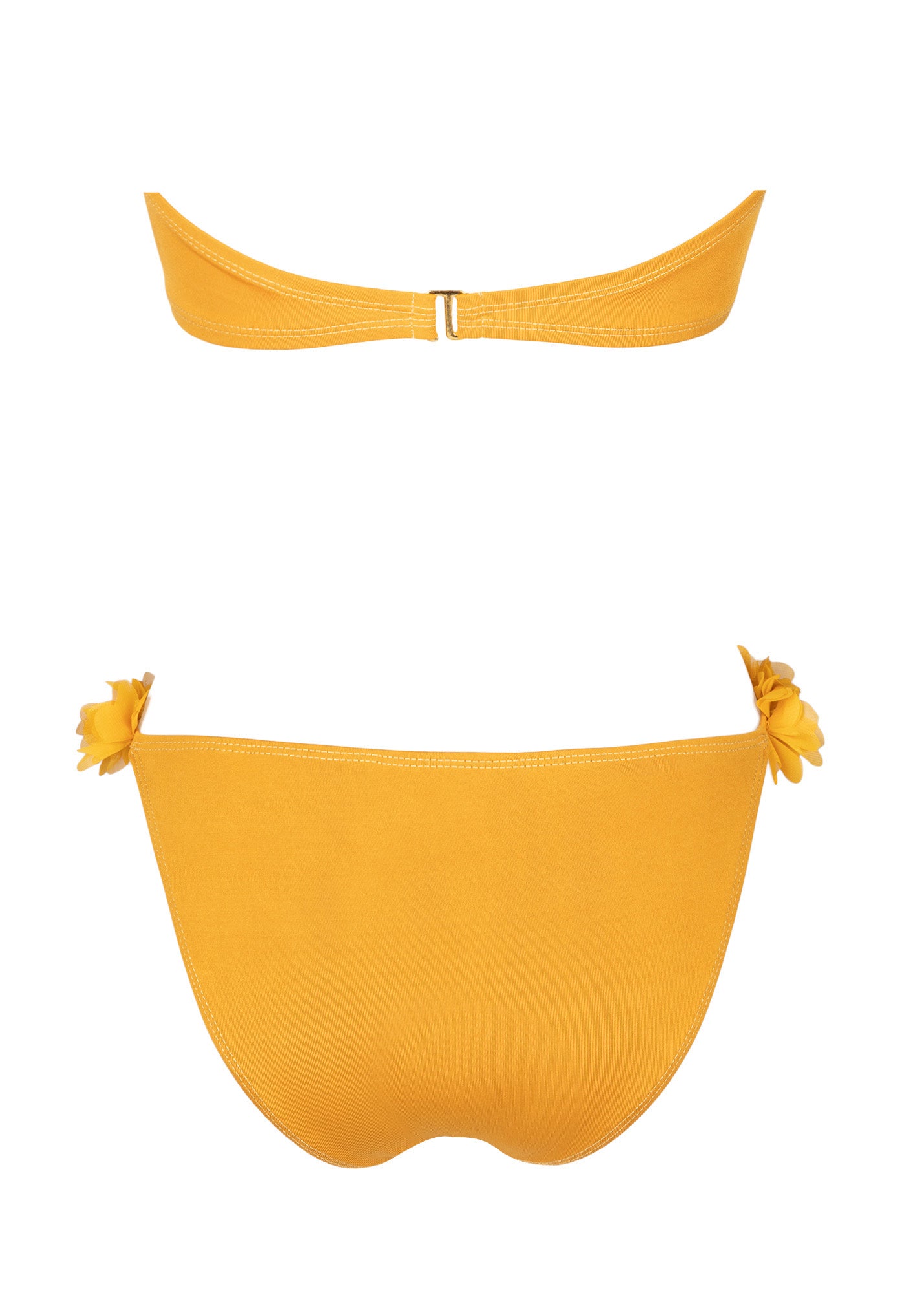 two-piece swimsuit with chiffon flowers in color mustard