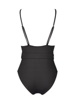 Load image into Gallery viewer, black one-piece swimsuit with V-neck cut 
