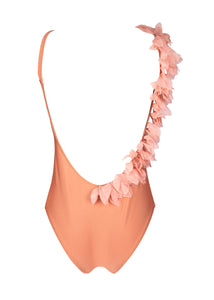 drunk blush one-piece swimsuit with chiffon leaves