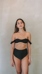 Load image into Gallery viewer, two-piece highwaist swimwear with chiffon flowers in black
