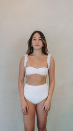 Load image into Gallery viewer, two-piece highwaist swimwear with chiffon flowers in white
