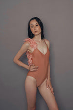 Load image into Gallery viewer, drunk blush one-piece swimsuit with chiffon leaves
