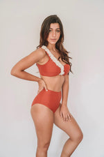 Load image into Gallery viewer, 2-piece highwaist swimwear with confetti chiffon design in color rust
