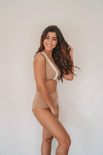 Load image into Gallery viewer, 2-piece highwaist swimwear with confetti chiffon design in color tan

