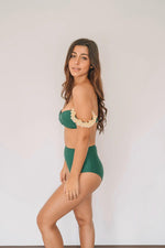 Load image into Gallery viewer, two-piece highwaist swimwear with chiffon flowers in emerald

