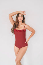 Load image into Gallery viewer, one-piece swimsuit with chiffon flowers in color wine

