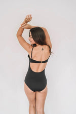 Load image into Gallery viewer, one-piece swimsuit with chiffon flowers in color black
