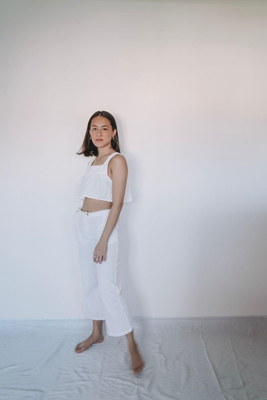 white cropped top and pants in linen