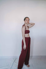 Load image into Gallery viewer, bralette and soft pants set in color wine
