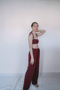 bralette and soft pants set in color wine