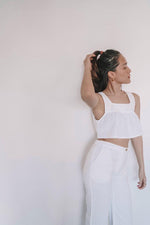 Load image into Gallery viewer, white cropped top and pants in linen
