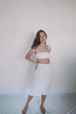 Load image into Gallery viewer, bandeau bralette and ruched skirt set in white

