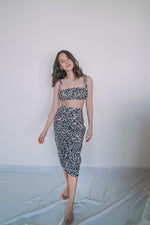 Load image into Gallery viewer, bandeau bralette and ruched skirt set in printed navy
