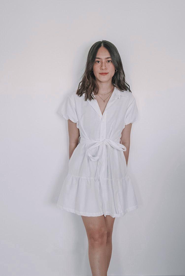 linen mini dress in white