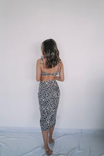 Load image into Gallery viewer, bandeau bralette and ruched skirt set in printed navy
