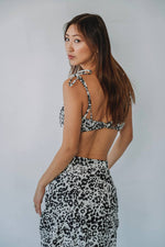 Load image into Gallery viewer, bandeau bralette and ruched skirt set in animal print
