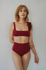Load image into Gallery viewer, 2-piece highwaist swimsuit with chiffon leaves in wine
