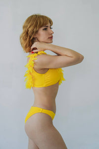 two-piece bikini with chiffon leaves in color butter