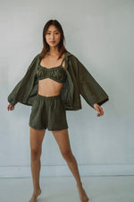 Load image into Gallery viewer, 3-piece linen resort wear set in color army
