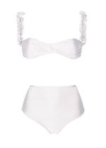 Load image into Gallery viewer, two-piece highwaist swimwear with chiffon flowers in white
