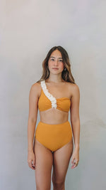 Load image into Gallery viewer, 2-piece highwaist swimwear with confetti chiffon design in color mustard
