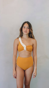 2-piece highwaist swimwear with confetti chiffon design in color mustard