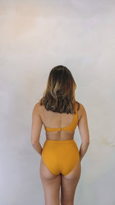 2-piece highwaist swimwear with confetti chiffon design in color mustard