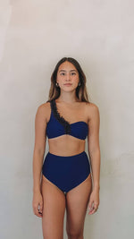 Load image into Gallery viewer, 2-piece highwaist swimwear with confetti chiffon design in color navy
